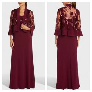 NWT R & M Richards 2-Piece Long Dress Sequin Mesh Lace Jacket 6 Wedding Holiday